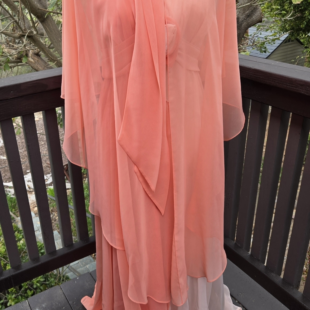 Jack Byan Vintage Seventies Coral Maxi Two-Tone Dress with Scarf Detail - Picture 9 of 10